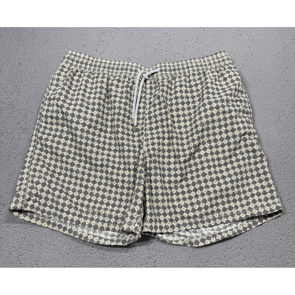 Vilebrequin Swim Shorts Mens 3XL Gray Geometric Print Drawstring Lined Trunks